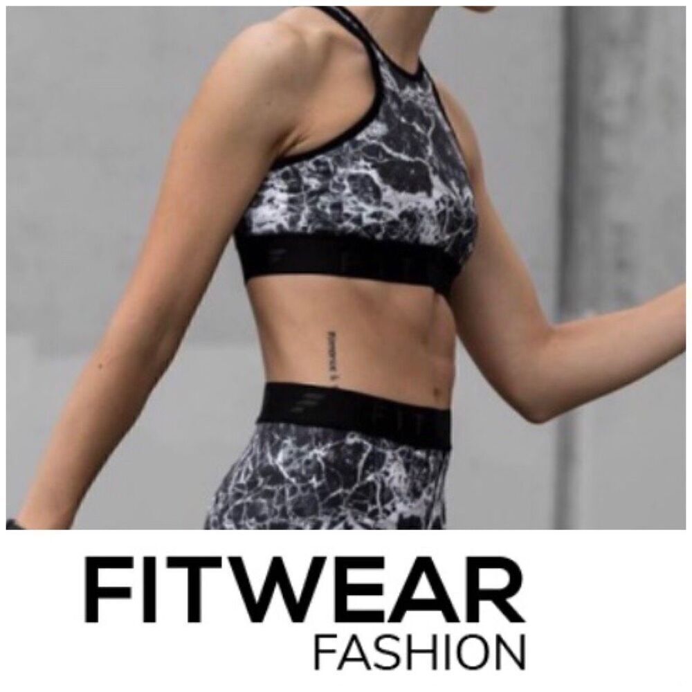 FITWEAR FASHION - NWT L Sz 12 “Grace” Crop Top w/Zippered Back/Marble/Black Trim